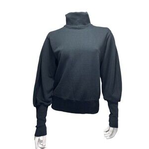 AGOLDE Extended Rib Turtleneck Sweatshirt Small Black Balloon Sleeve 100% Cotton